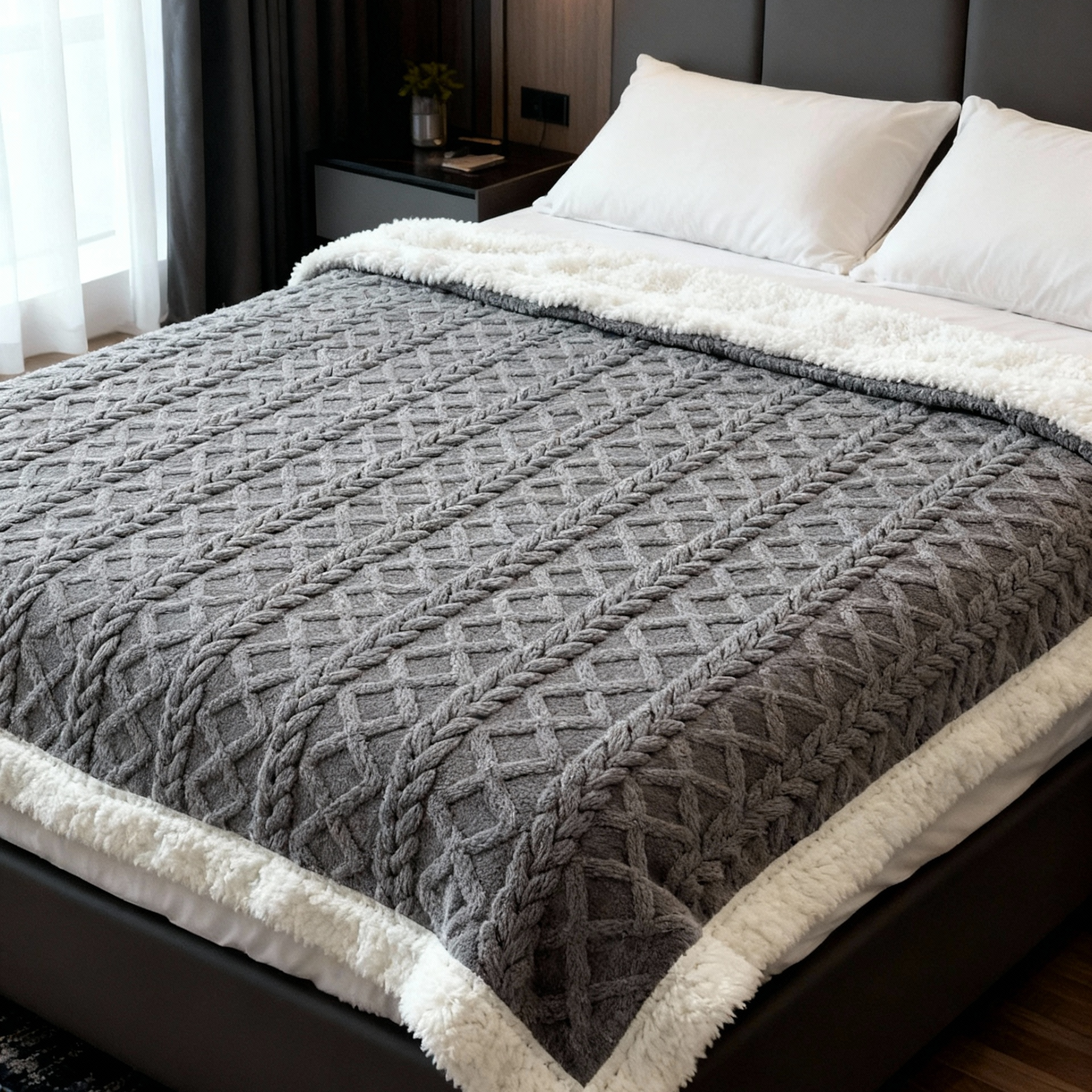 Literie : Couverture Lestée Adulte Grise 7kg Jacquard - Sommeil Profond, Respirante Anti-Stress dans de Marche Lino