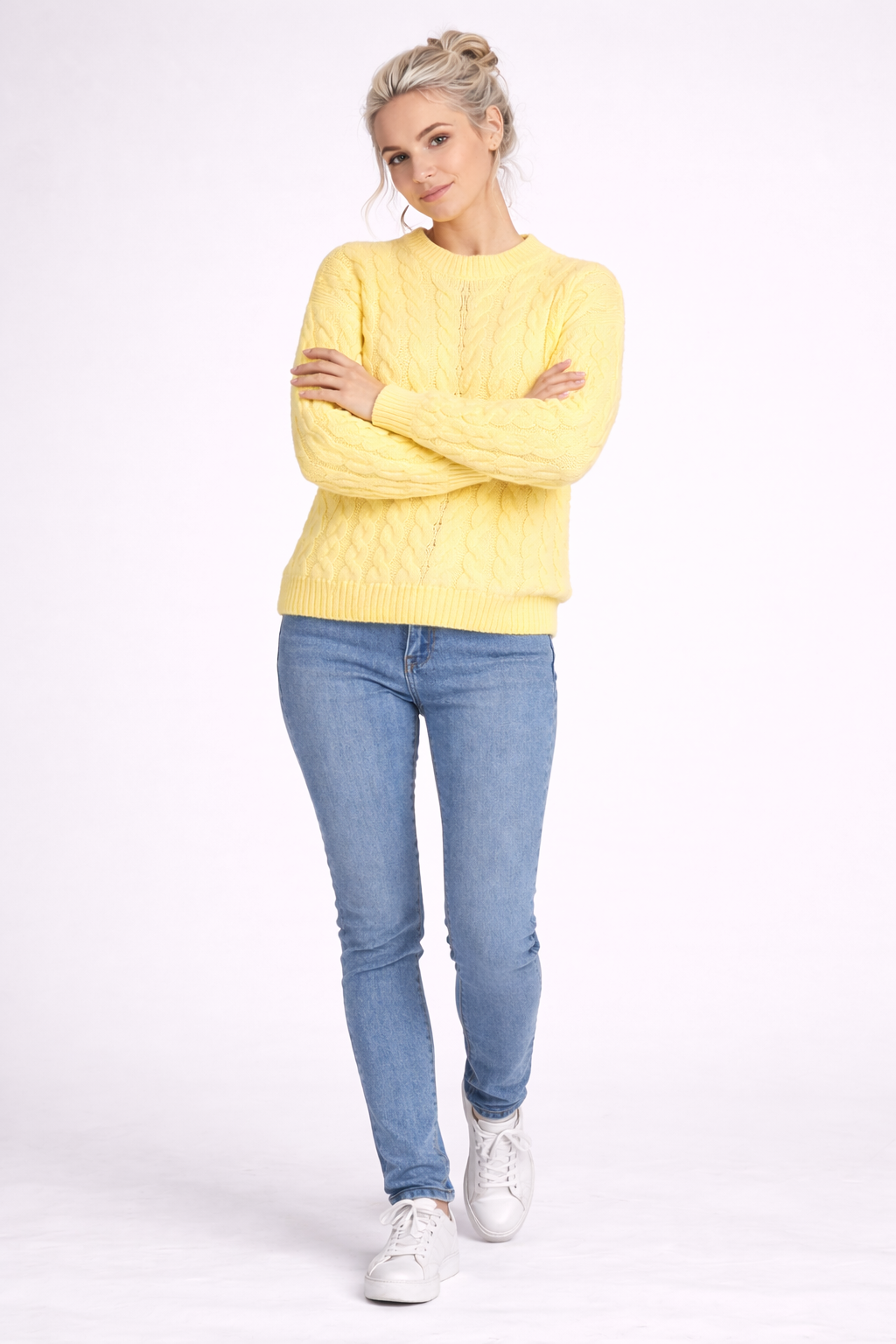 Pull Femme Jaune Torsadé Acrylique Entretien Facile