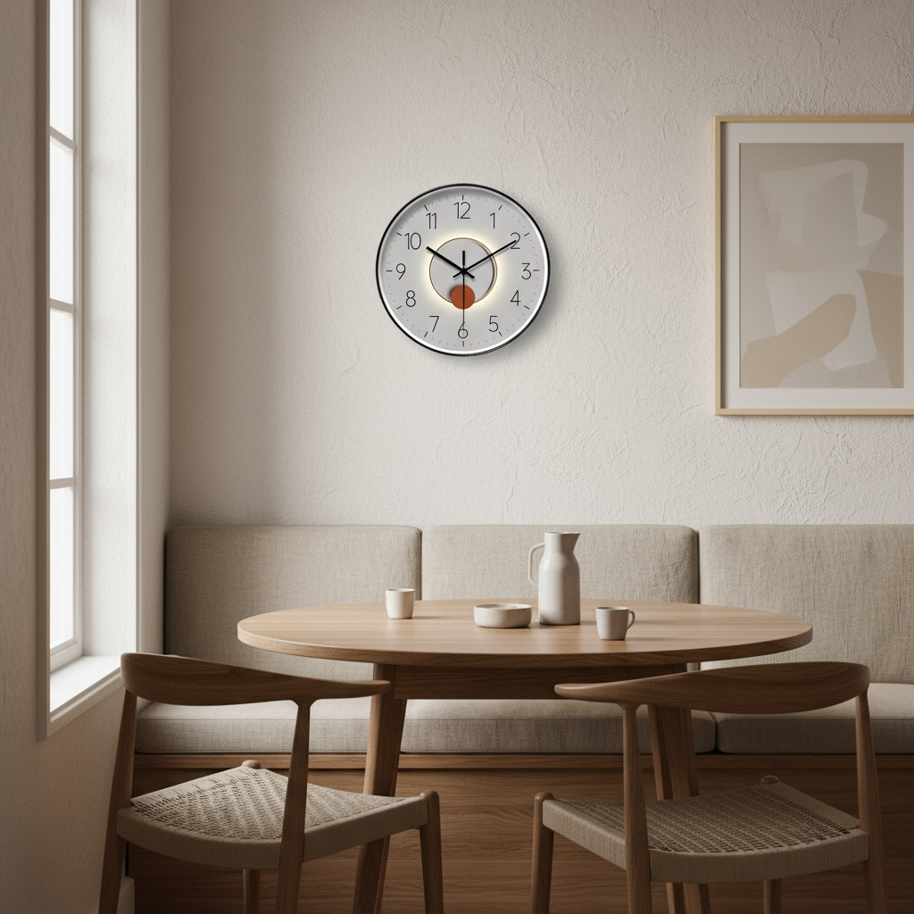 Horloge Murale Ronde Silencieuse avec Balancier Verre