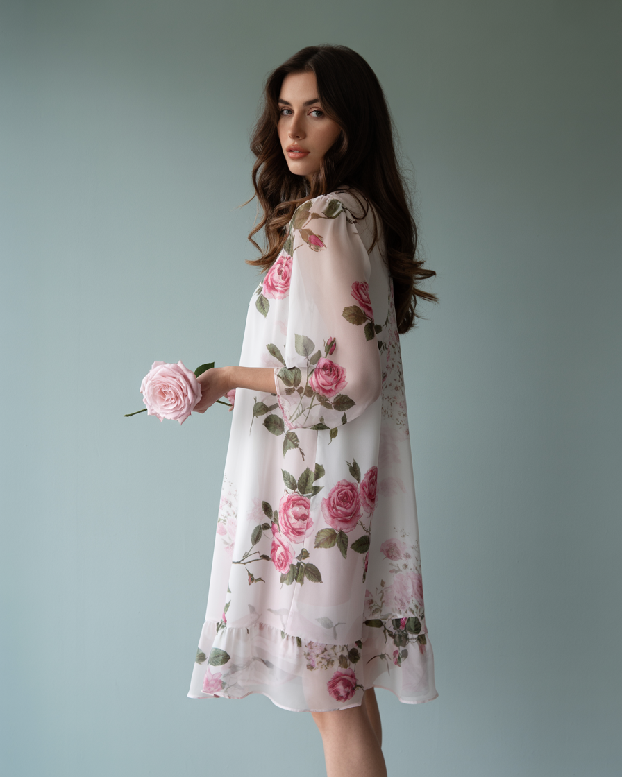 Robe Femme Élégante en Chiffon Rouge avec Détails Pétale, Idéale pour les Cérémonies