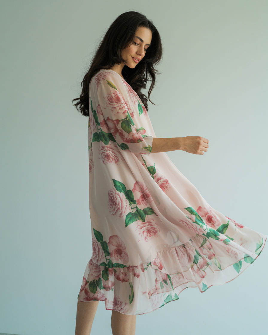 Robe Femme Élégante en Chiffon Rouge avec Détails Pétale, Idéale pour les Cérémonies