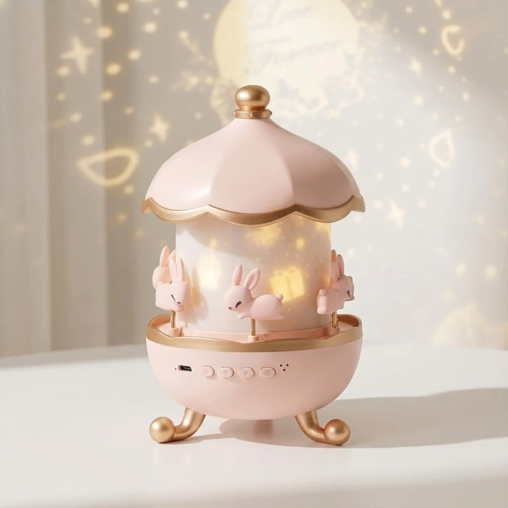 Home Decor : Veilleuse Projecteur Étoile – Design Carrousel Enchanté avec Musique dans Rose de Marche Lino