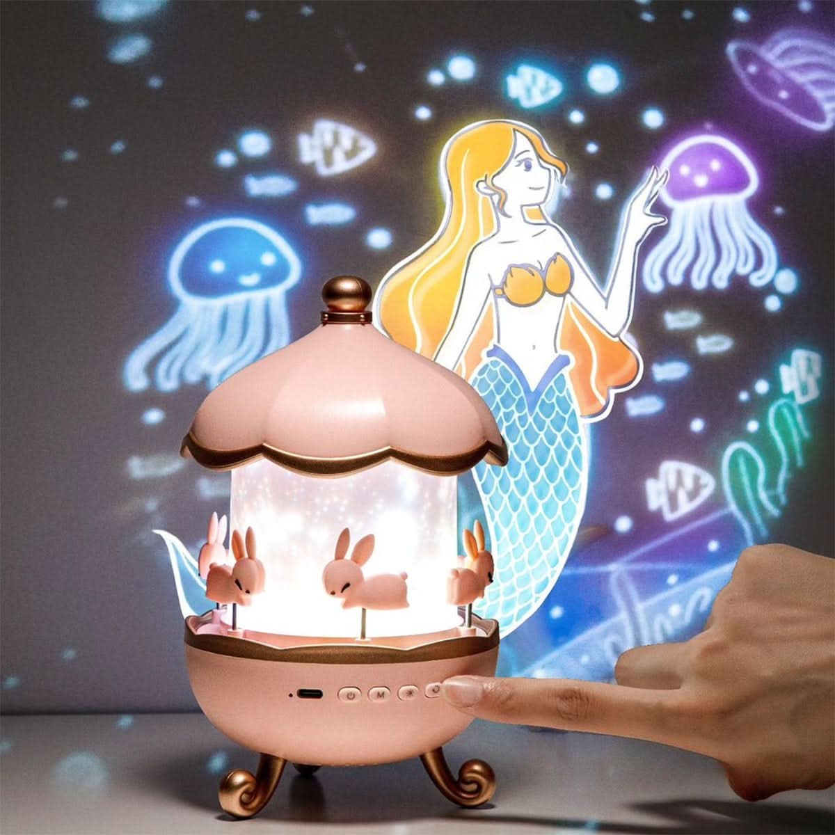 Home Decor : Veilleuse Projecteur Étoile – Design Carrousel Enchanté avec Musique dans de Marche Lino