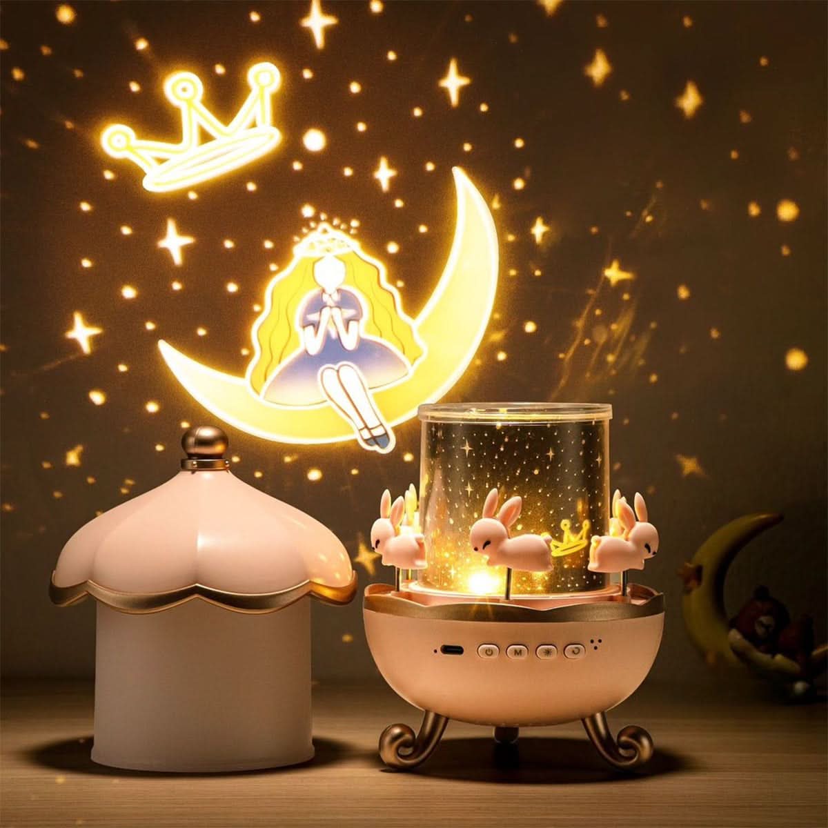 Home Decor : Veilleuse Projecteur Étoile – Design Carrousel Enchanté avec Musique dans de Marche Lino