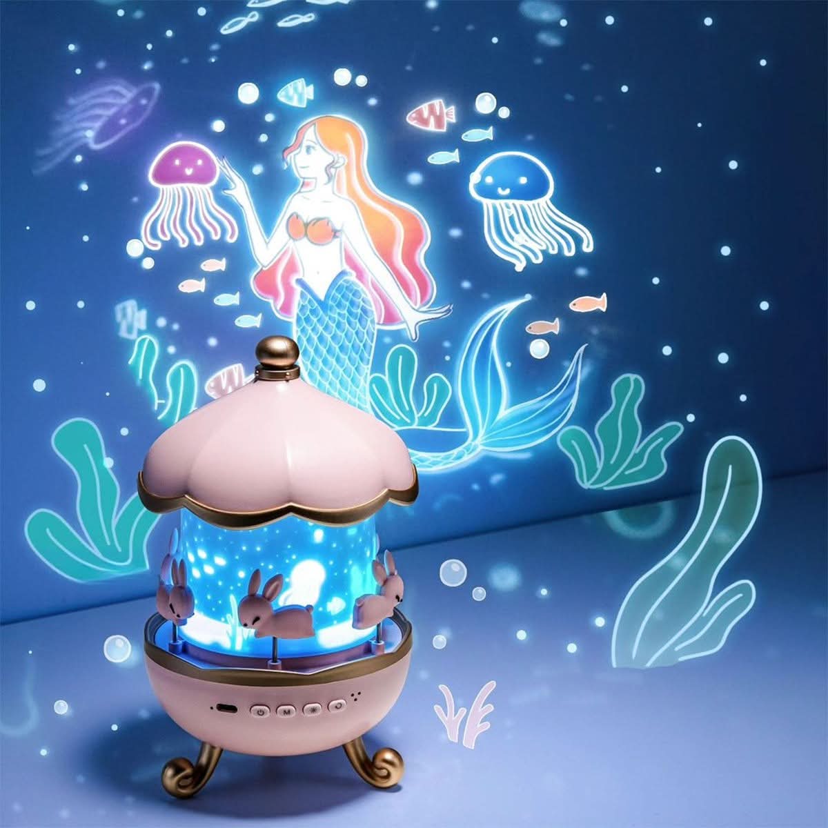 Home Decor : Veilleuse Projecteur Étoile – Design Carrousel Enchanté avec Musique dans de Marche Lino