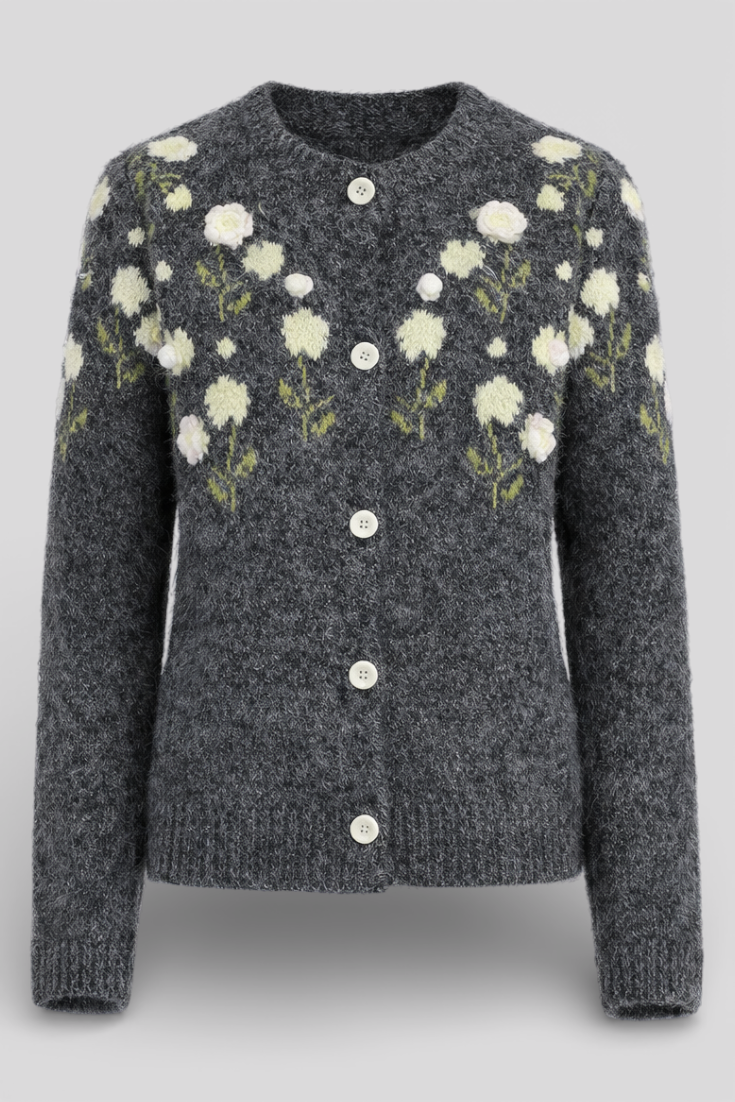 Pull Femme Ample à Broderie 3D Vintage Laine