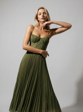 Robe Femme plissée élégante à fines bretelles - Robe midi d'été