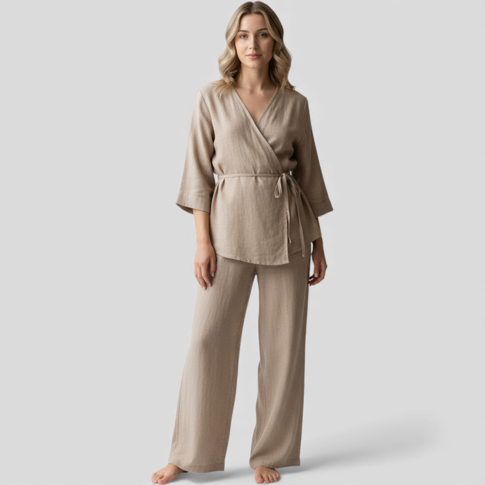 Elegant kimono i hør til kvinder med bælte - Perfekt til sommer og forår