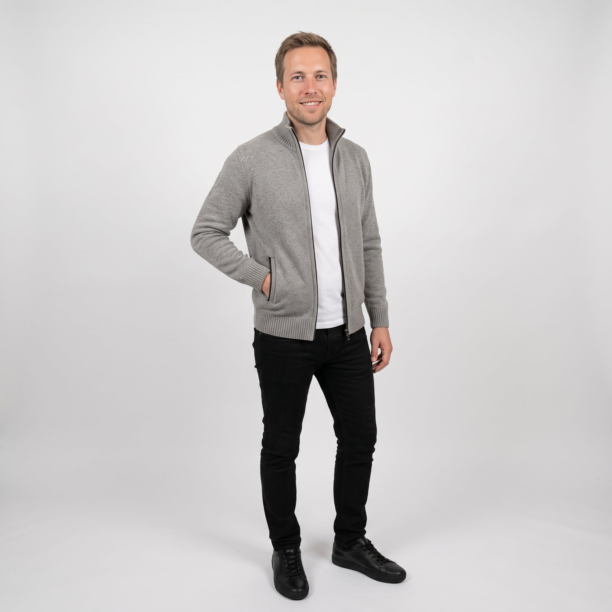 Gilet Zippé Homme Tricoté - Col Montant & Maille Fine