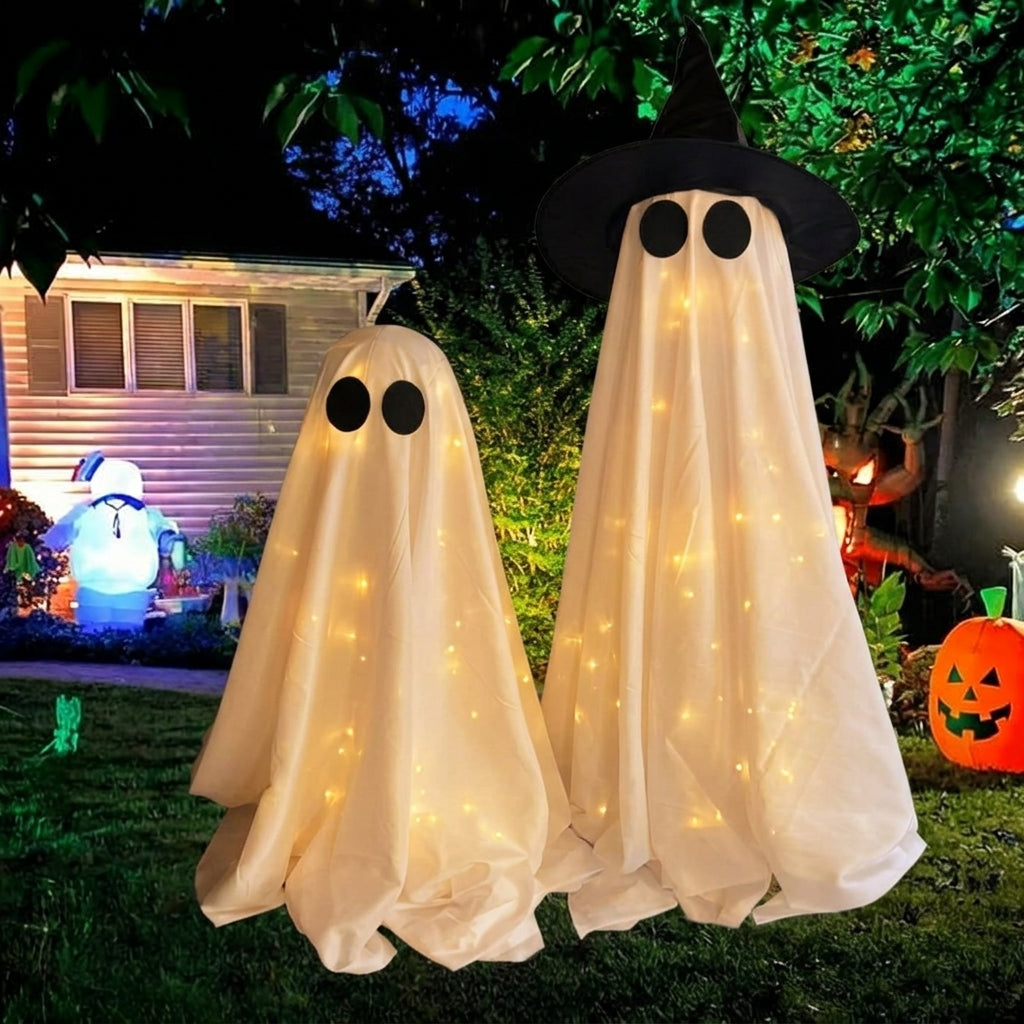 Fantôme Lumineux avec Chapeau de Sorcière - Décoration d'Halloween LED