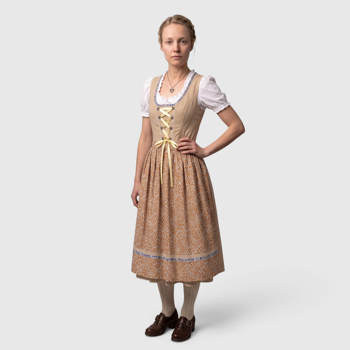 Gifts – Seasonal – Oktoberfest : Robe Dirndl Traditionnelle Femme Marron avec Chemisier en Dentelle et Tablier dans de Steiner-boutique