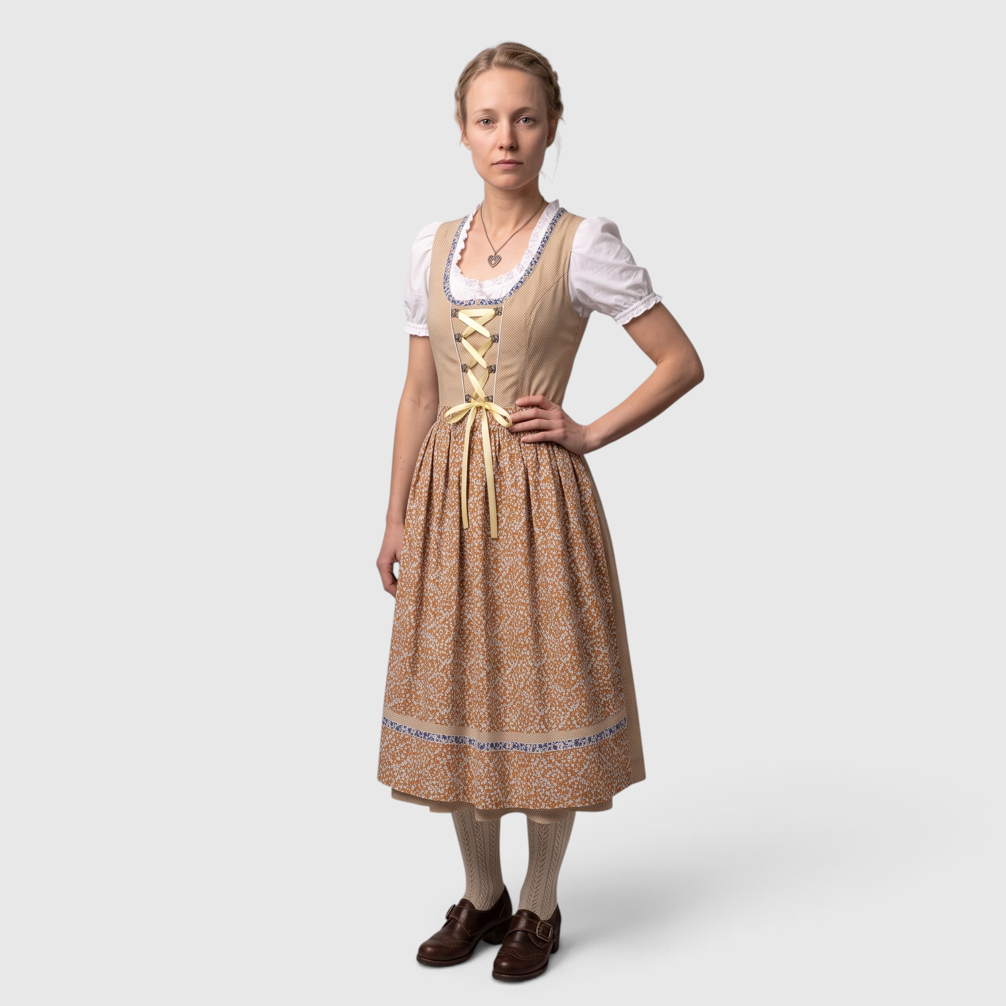 Gifts – Seasonal – Oktoberfest : Robe Dirndl Traditionnelle Femme Marron avec Chemisier en Dentelle et Tablier dans de Steiner-boutique