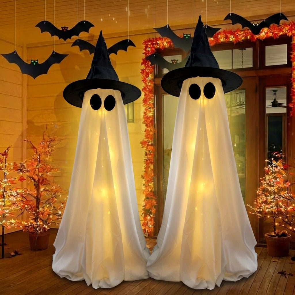 Fantôme Lumineux avec Chapeau de Sorcière - Décoration d'Halloween LED
