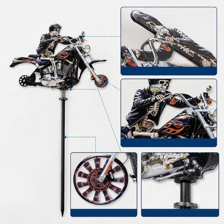 Éolienne de Jardin Motard Crâne sur Moto