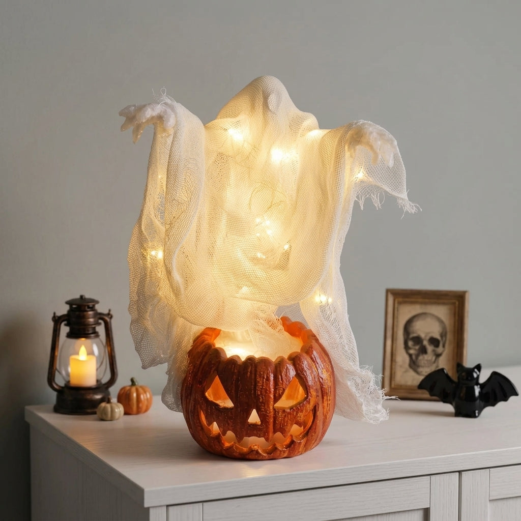 Home & Garden > Decor > Seasonal & Holiday Decorations : Lampe Citrouille Fantôme Géante Lumineuse LED - 130cm dans de Marche Lino
