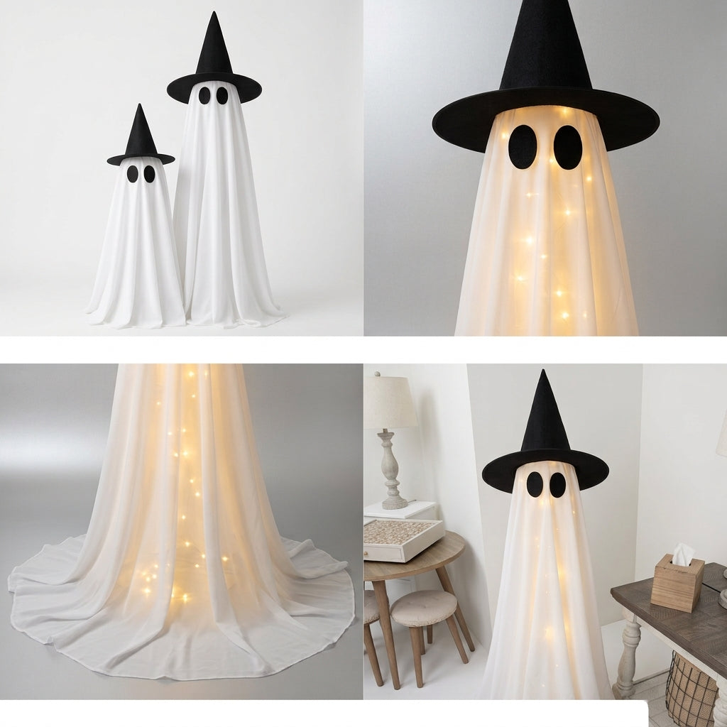 Fantôme Lumineux avec Chapeau de Sorcière - Décoration d'Halloween LED