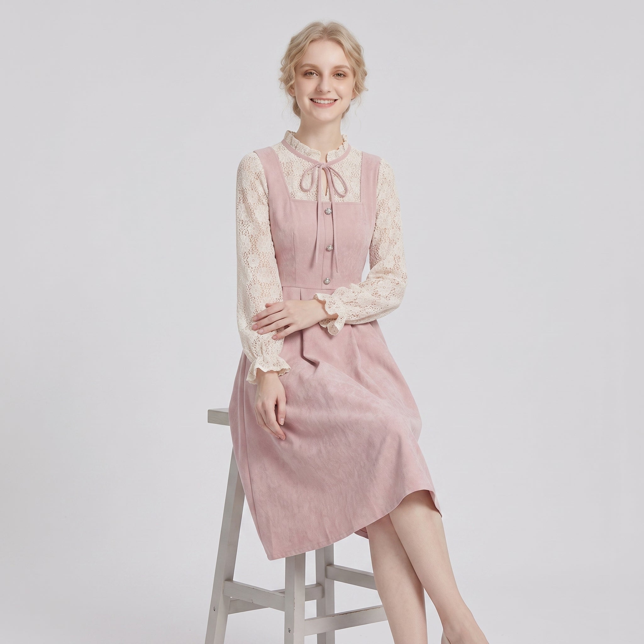 Gifts – Seasonal – Oktoberfest : Dirndl pour femme rose coupe trapèze, décolleté en cœur et broderie dans de Steiner-boutique