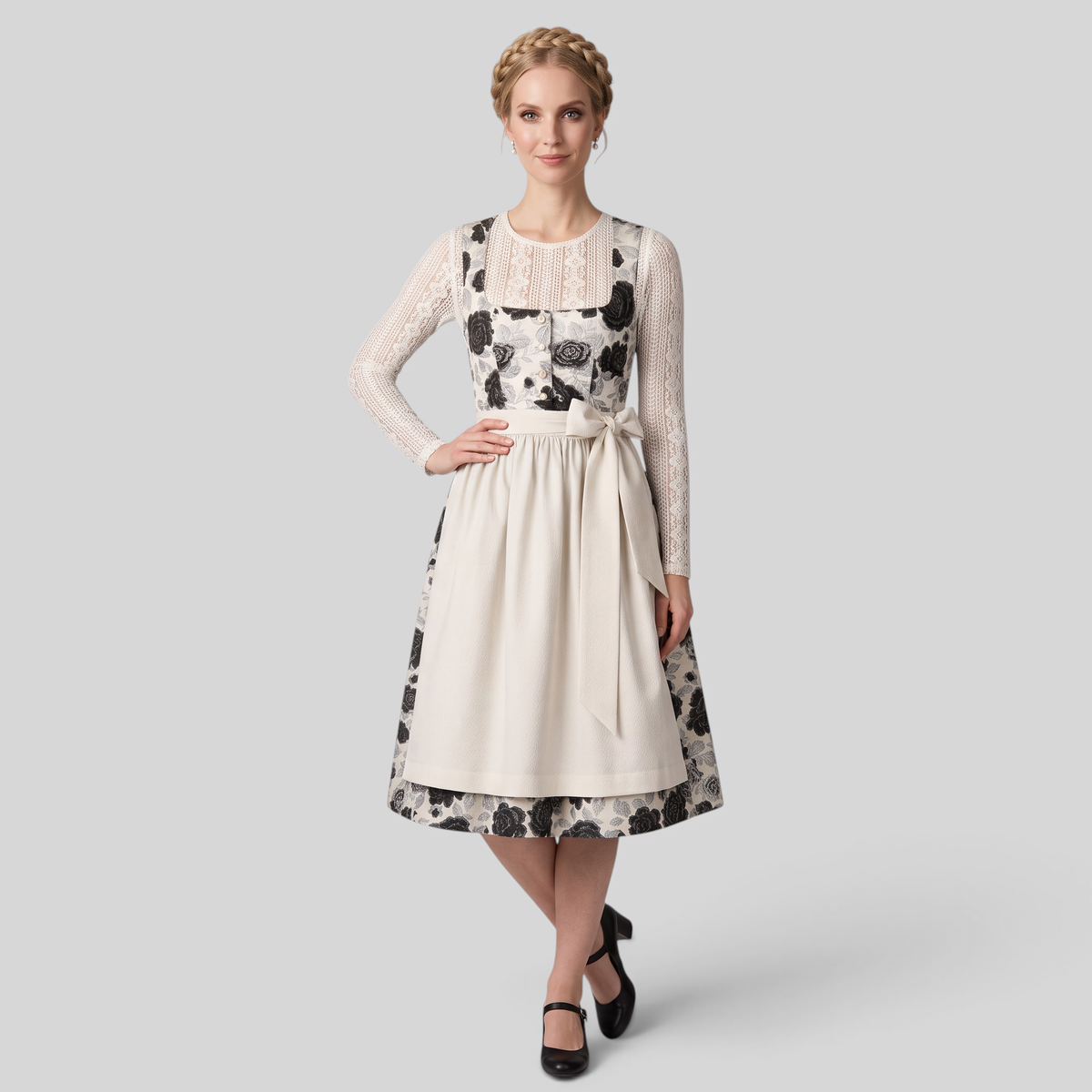 Gifts – Seasonal – Oktoberfest : Robe Dirndl Femme Blanche Fleurie Style Bavarois Authentique dans de Steiner-boutique