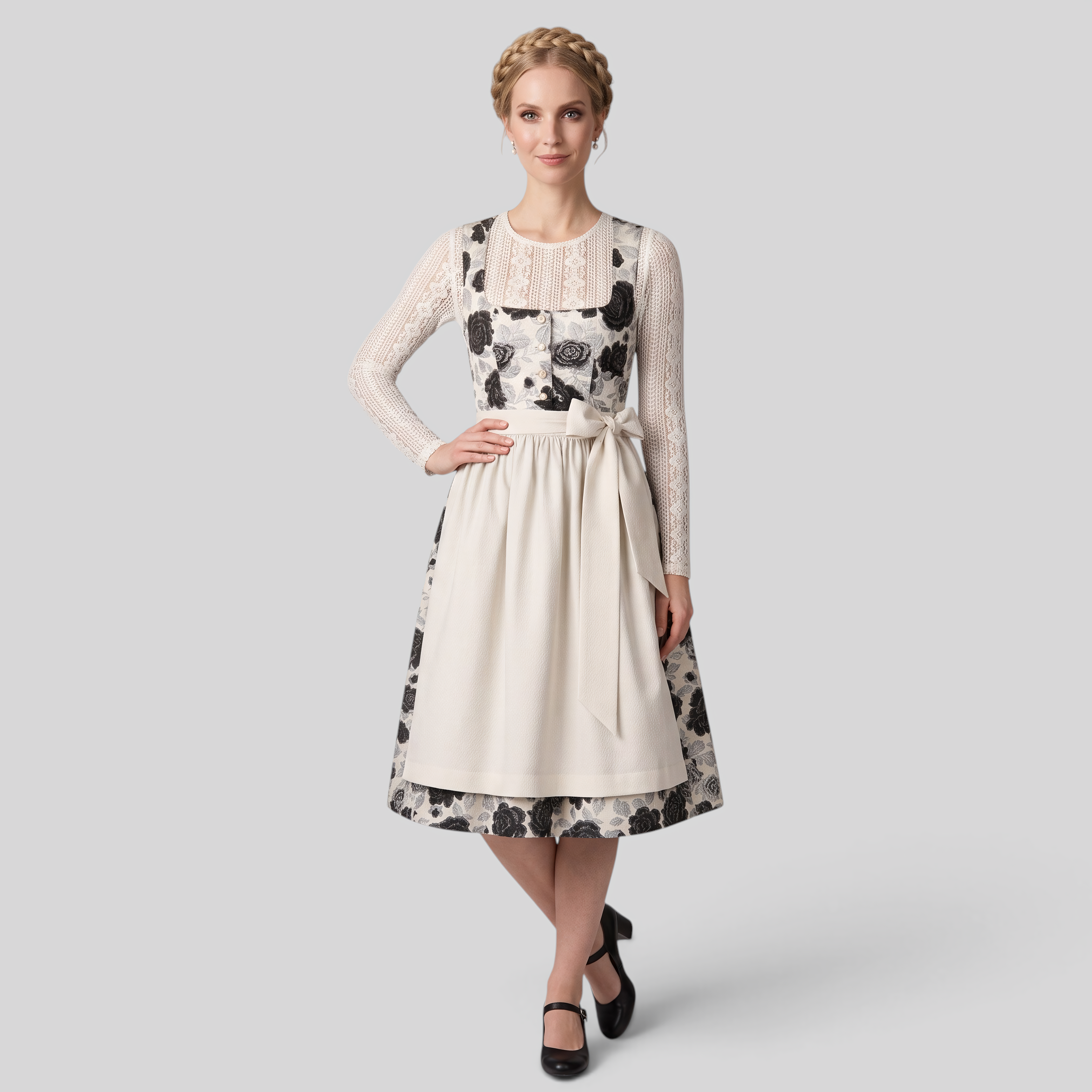 Gifts – Seasonal – Oktoberfest : Robe Dirndl Femme Blanche Fleurie Style Bavarois Authentique dans de Steiner-boutique
