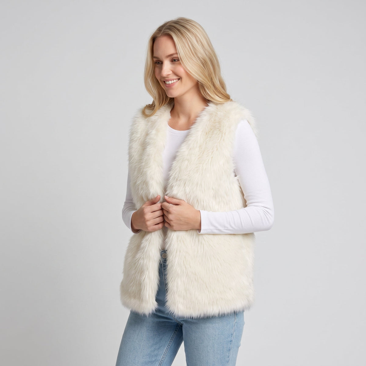 AS - Womens - Top : Gilet en fausse fourrure pour femmes - Ouvert sur le devant, coupe ample et chaud dans de Loranza