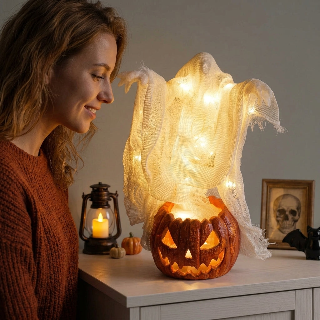 Home & Garden > Decor > Seasonal & Holiday Decorations : Lampe Citrouille Fantôme Géante Lumineuse LED - 130cm dans de Marche Lino
