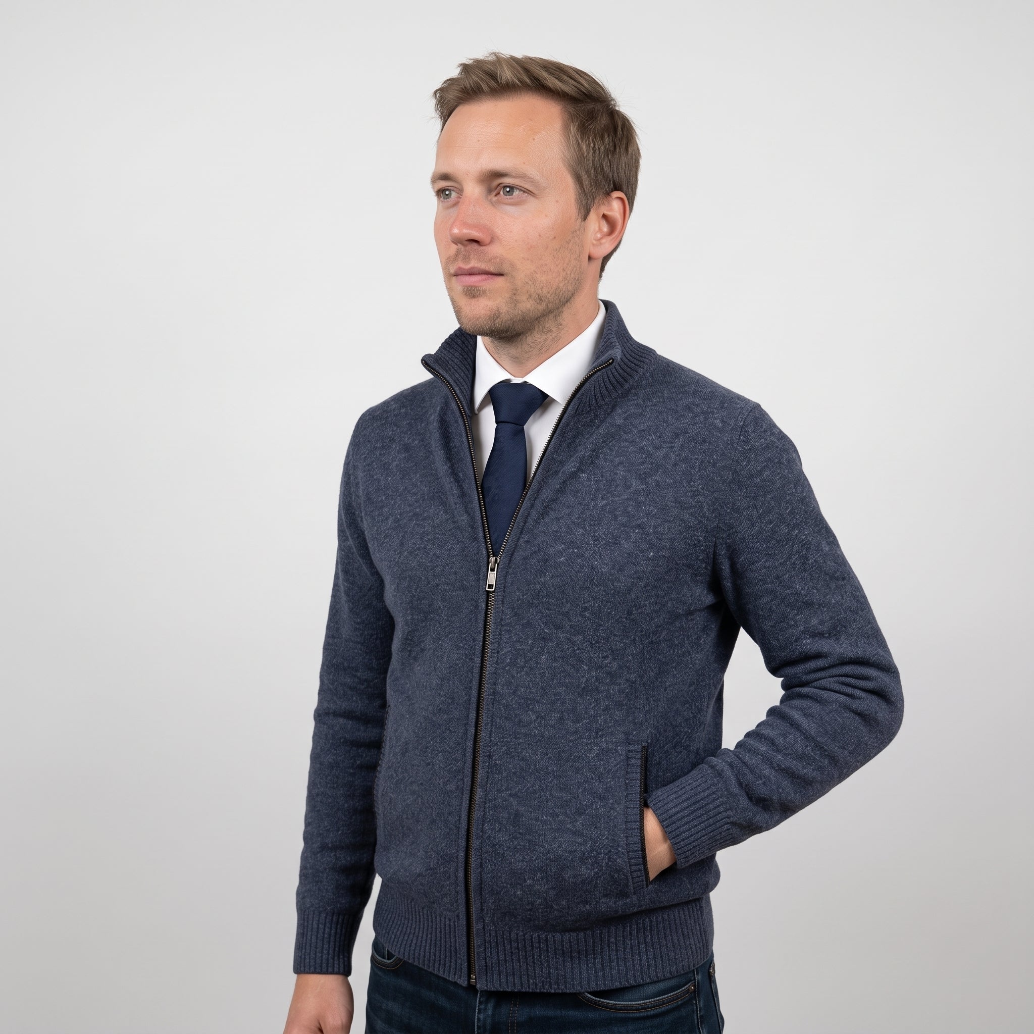 Gilet Zippé Homme Tricoté - Col Montant & Maille Fine