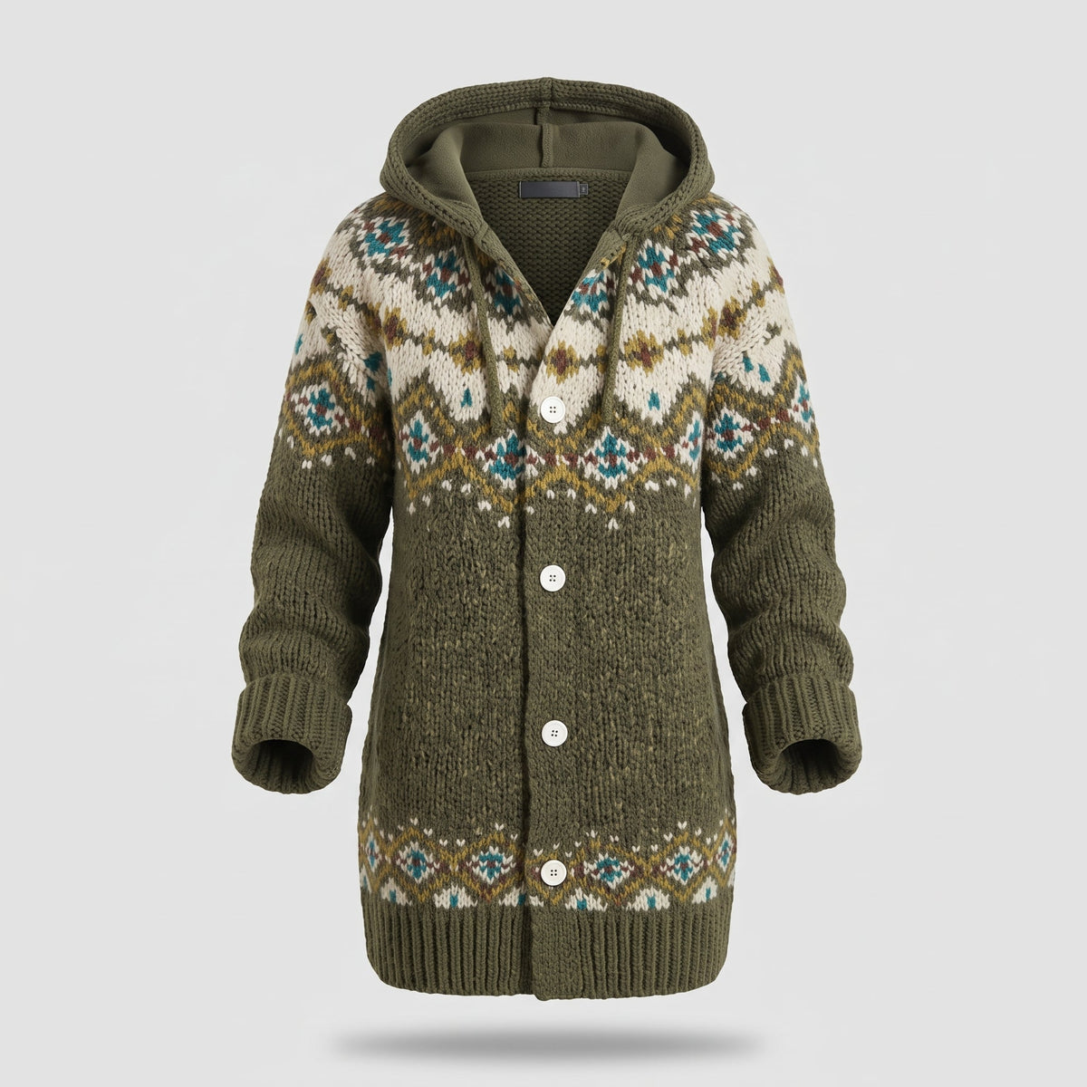 Cardigan en Tricot à Capuche avec Motif Fair Isle pour Femme