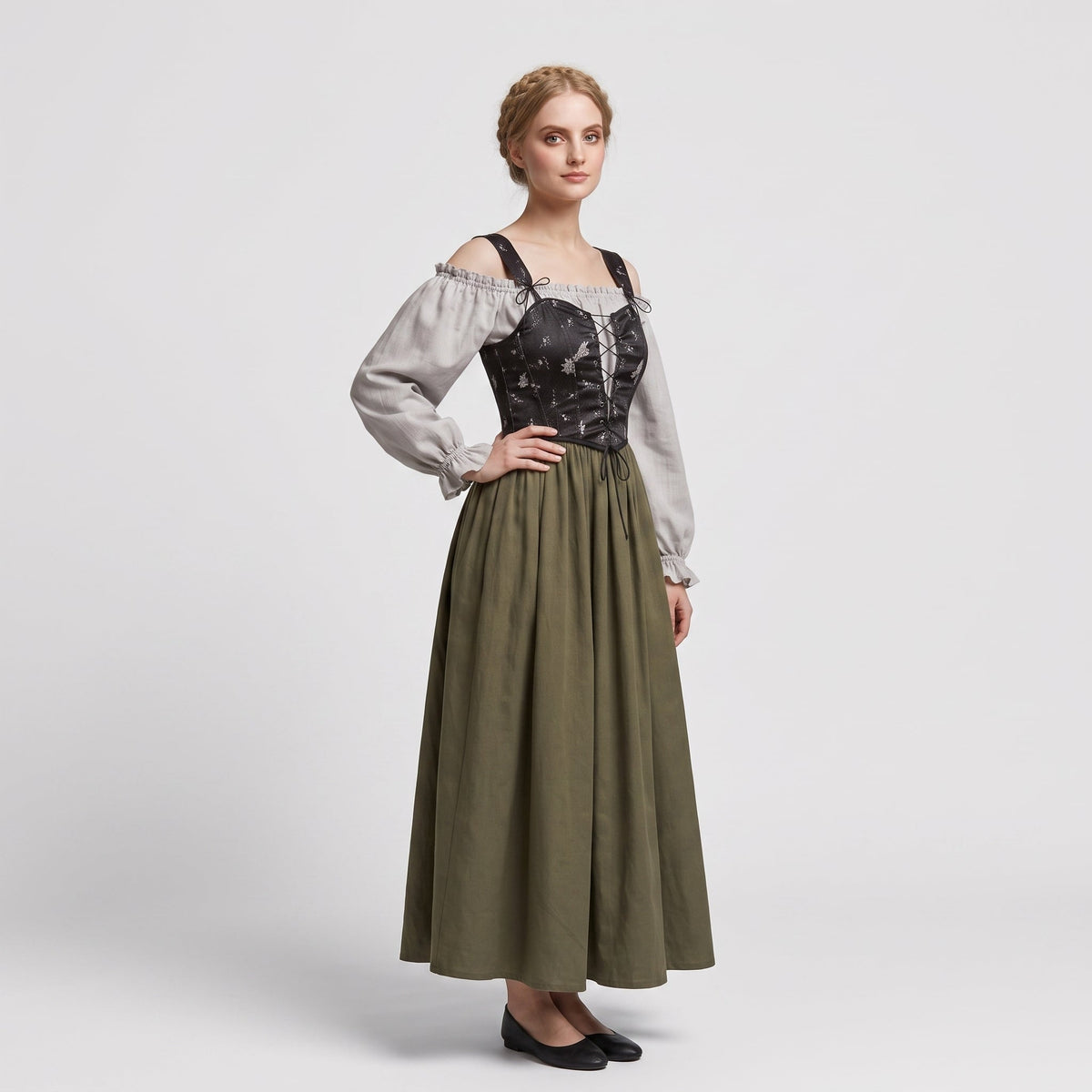 Gifts – Seasonal – Oktoberfest : Robe style bavarois femme, grise, à manches bouffantes, chic dans de Steiner-boutique