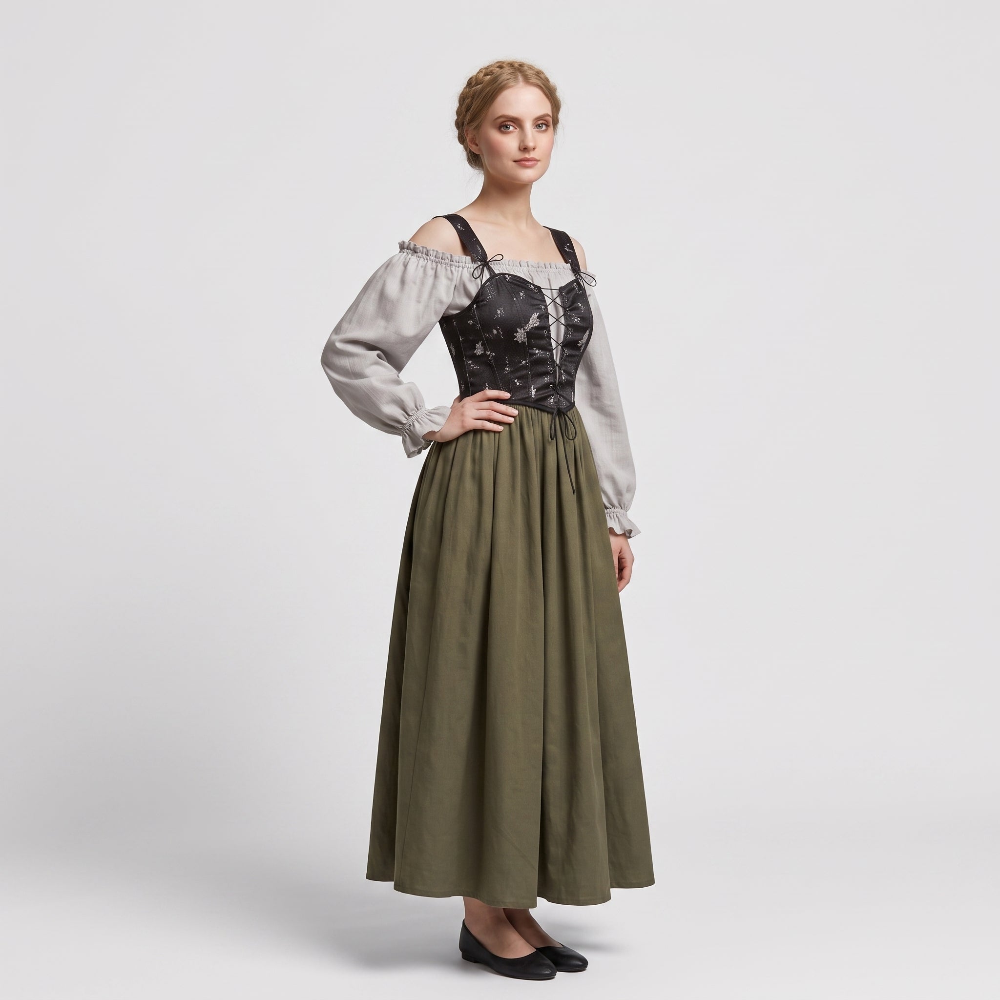 Gifts – Seasonal – Oktoberfest : Robe style bavarois femme, grise, à manches bouffantes, chic dans de Steiner-boutique