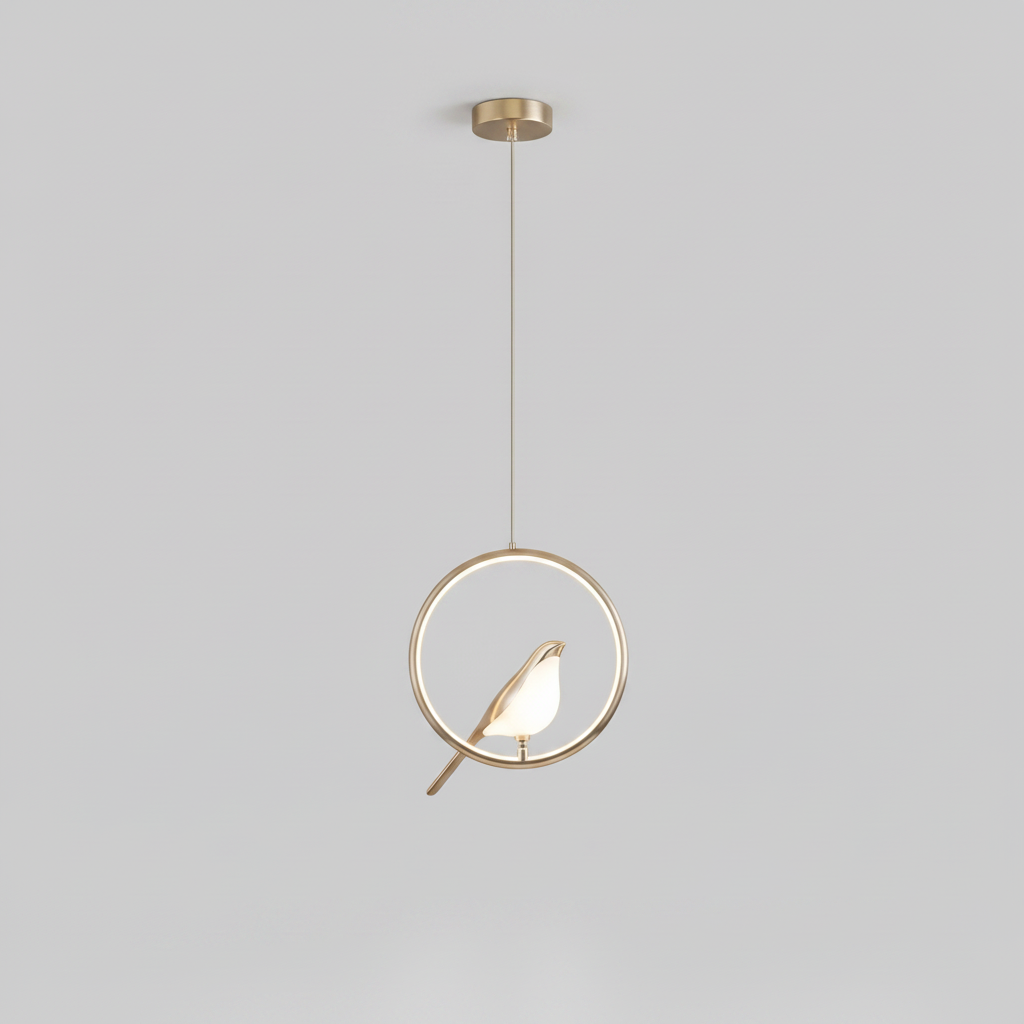 Lampe Suspension Oiseau Doré – Luminaire Sculpture LED de Plafond