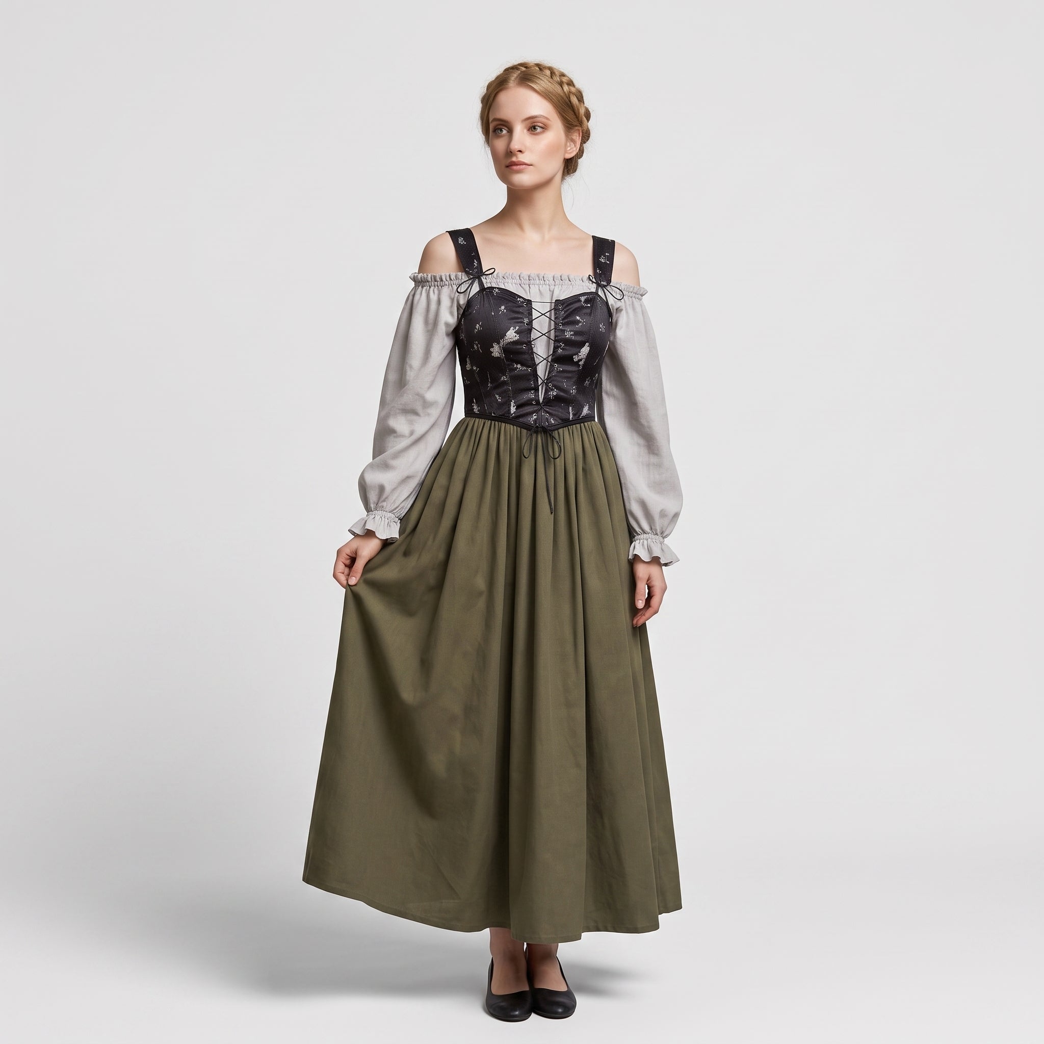 Gifts – Seasonal – Oktoberfest : Robe style bavarois femme, grise, à manches bouffantes, chic dans de Steiner-boutique