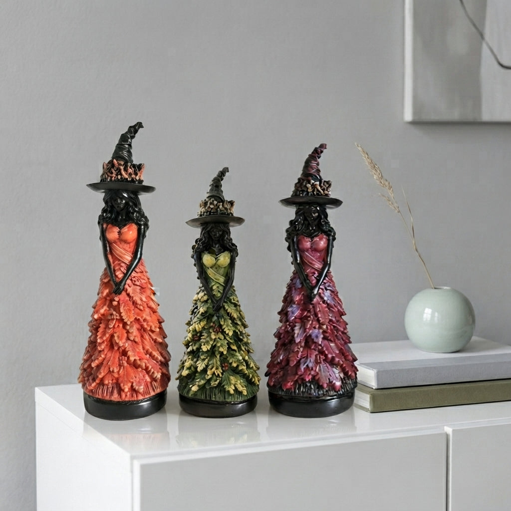 Figurine de Sorcière Gothique avec Détails d'Automne - Résine 25cm
