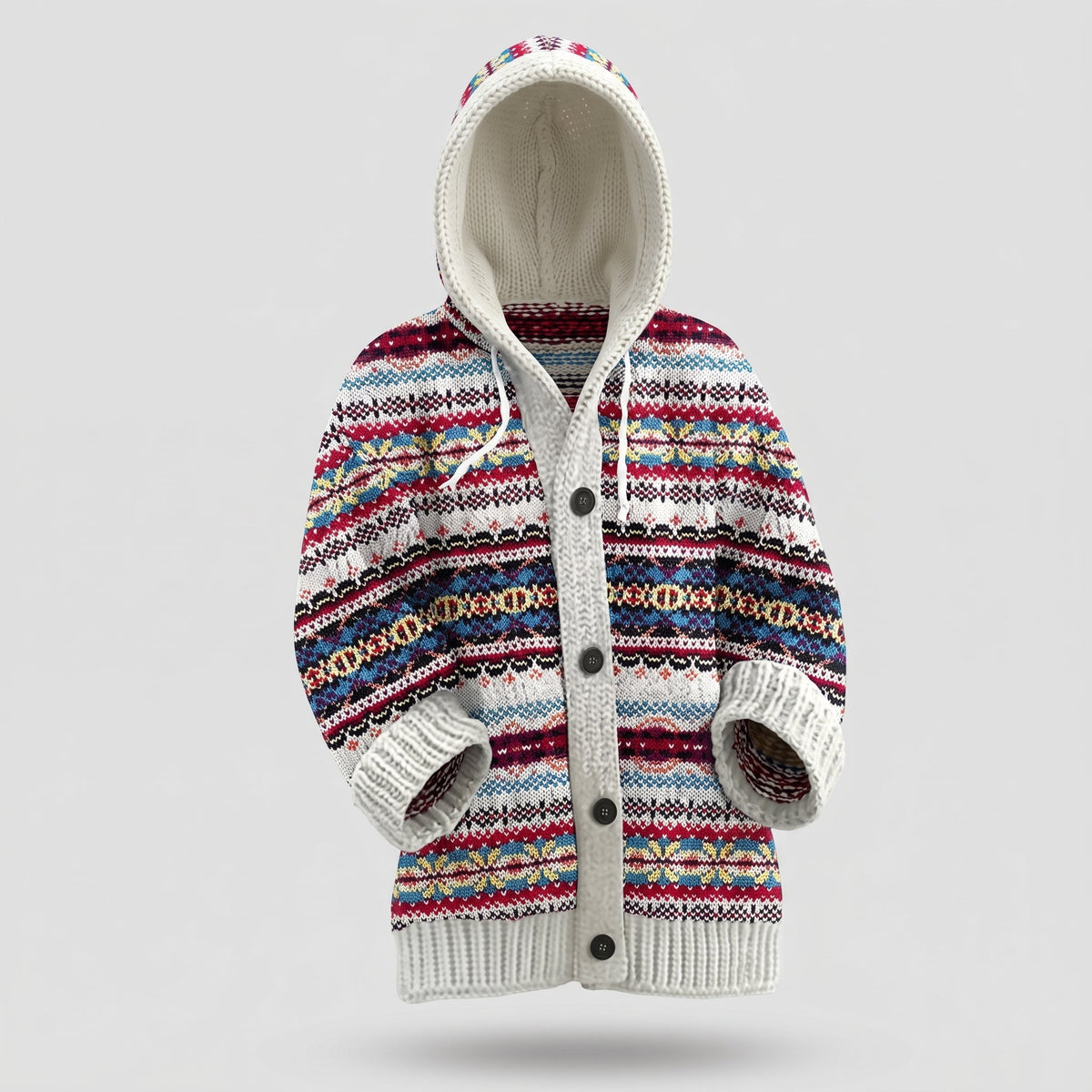 Cardigan en Tricot à Capuche avec Motif Fair Isle pour Femme