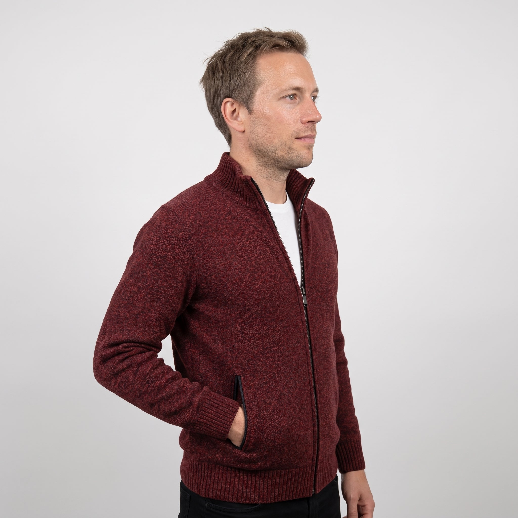 Gilet Zippé Homme Tricoté - Col Montant & Maille Fine