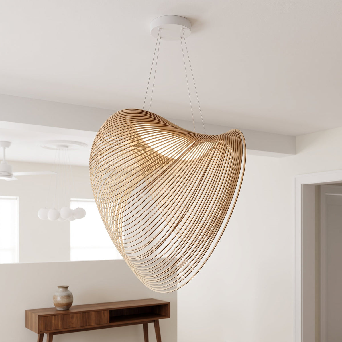 Pendant Light : Lampe Suspension Corde Chêne Scandinave – Luminaire de Plafond Minimaliste Moderne dans de Marche Lino
