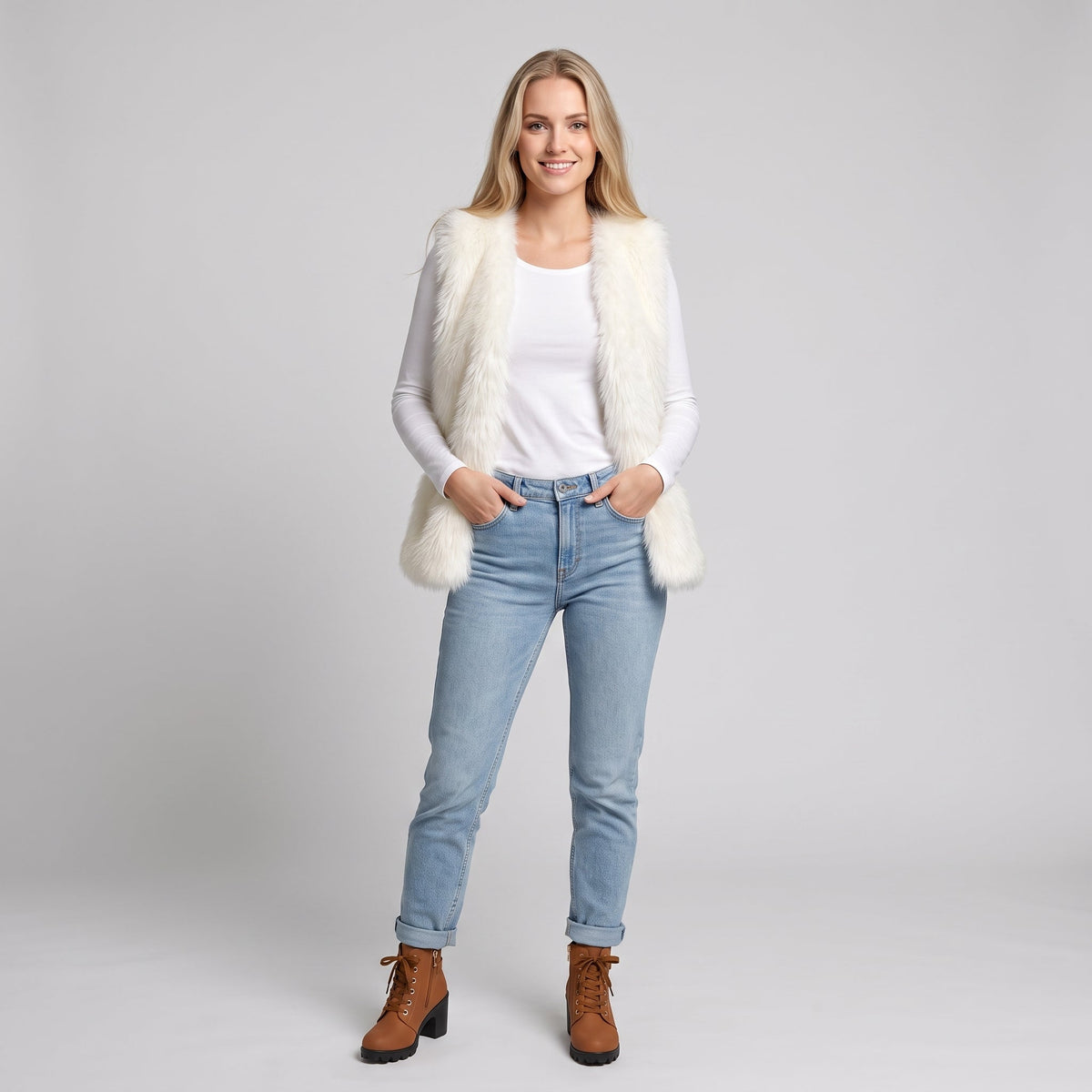 AS - Womens - Top : Gilet en fausse fourrure pour femmes - Ouvert sur le devant, coupe ample et chaud dans de Loranza