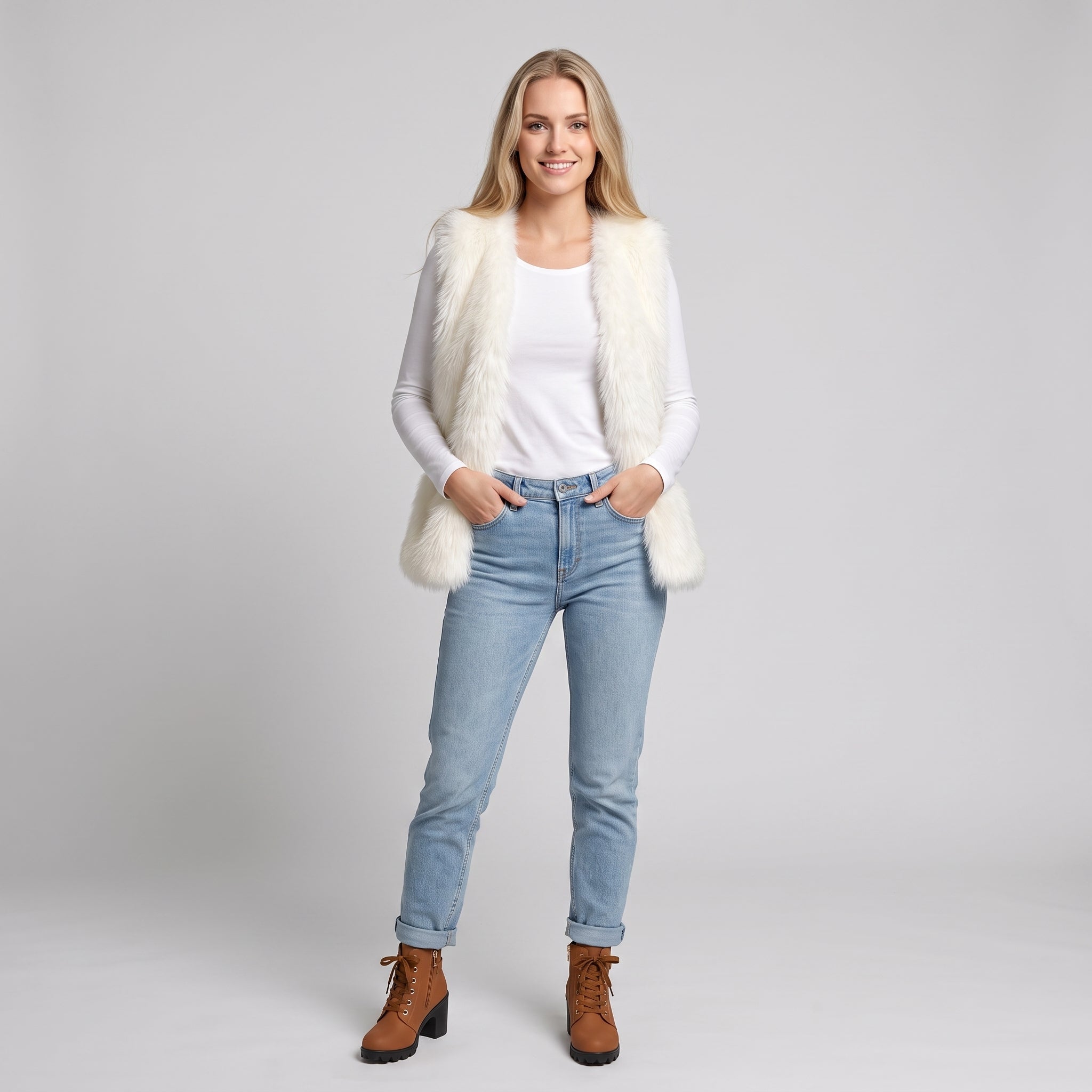 AS - Womens - Top : Gilet en fausse fourrure pour femmes - Ouvert sur le devant, coupe ample et chaud dans de Loranza