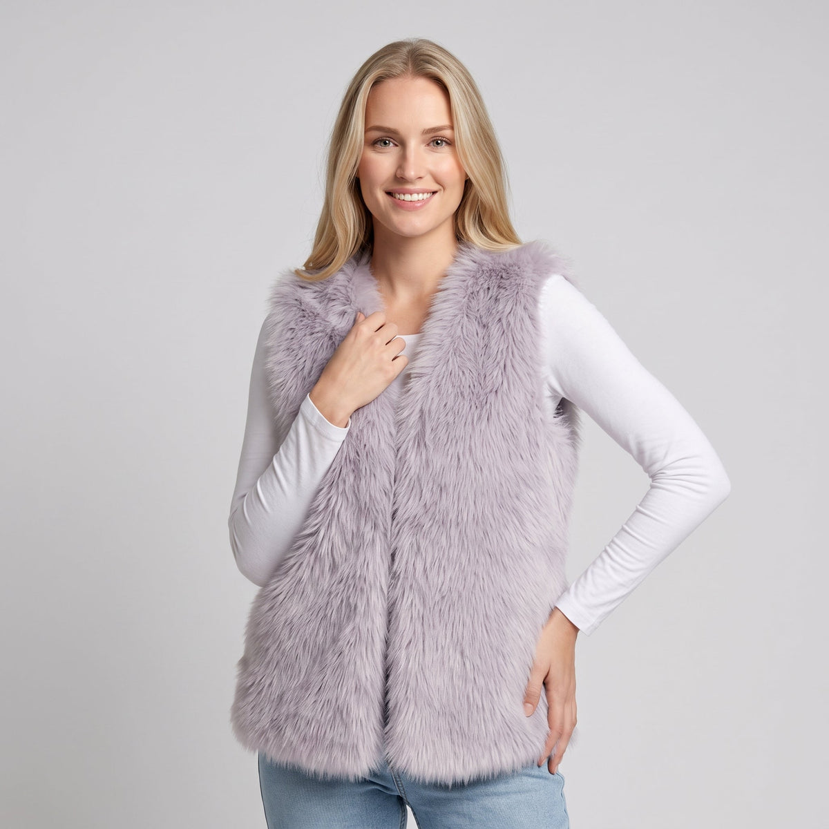 AS - Womens - Top : Gilet en fausse fourrure pour femmes - Ouvert sur le devant, coupe ample et chaud dans de Loranza