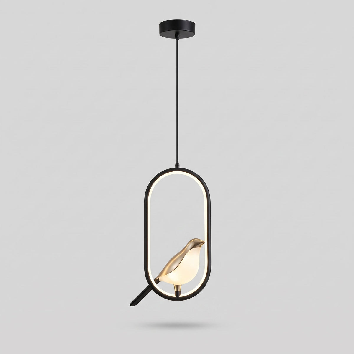 Lampe Suspension Oiseau Doré – Luminaire Sculpture LED de Plafond
