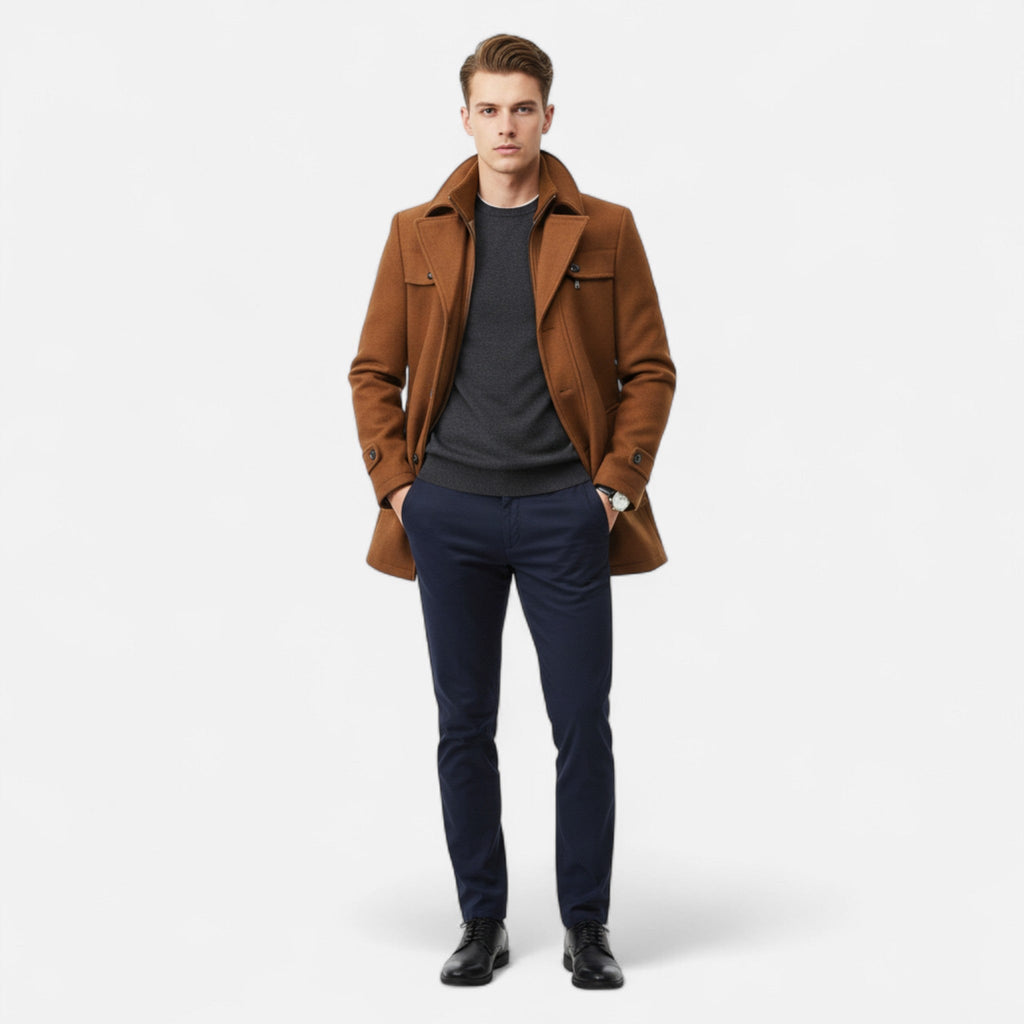 Manteau Trench Homme en Laine - Double Col Zippé