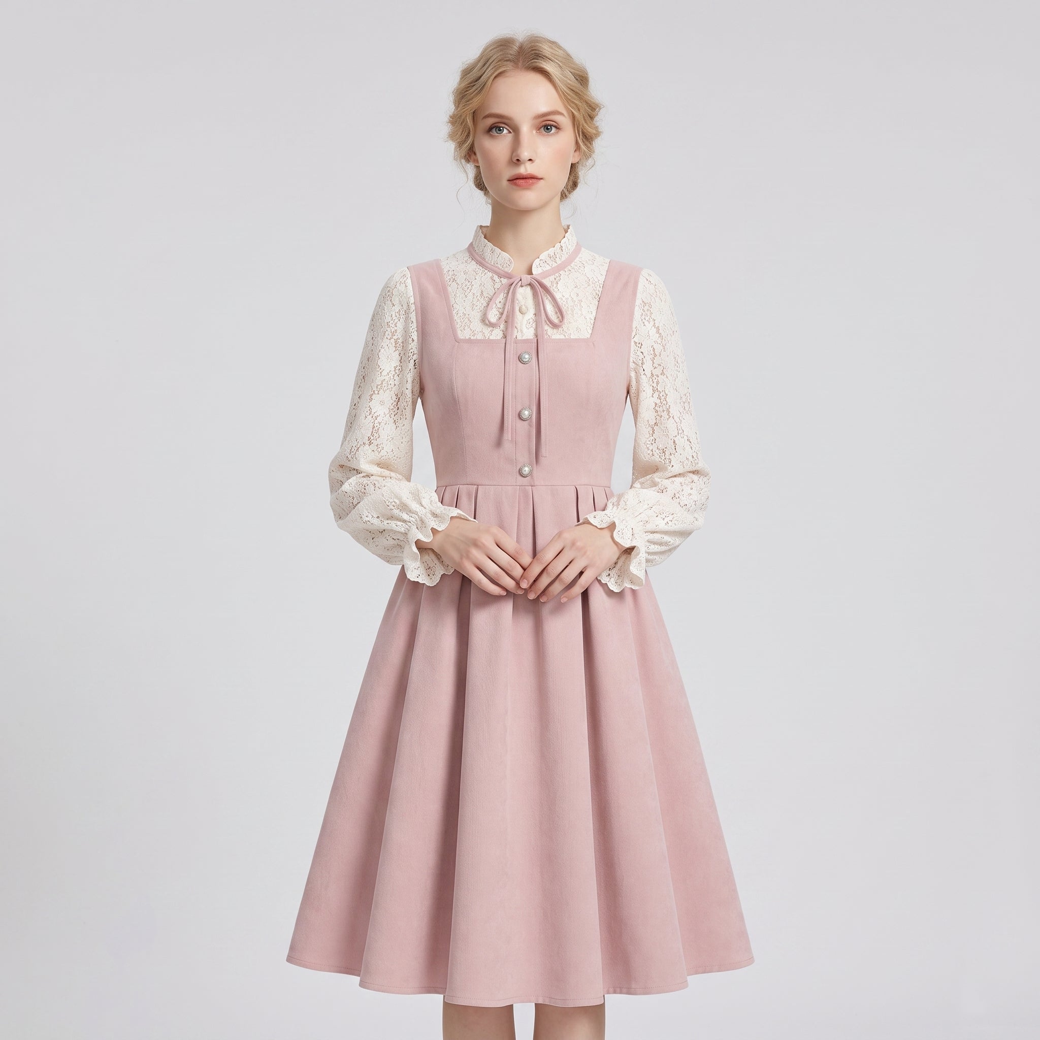 Gifts – Seasonal – Oktoberfest : Dirndl pour femme rose coupe trapèze, décolleté en cœur et broderie dans de Steiner-boutique