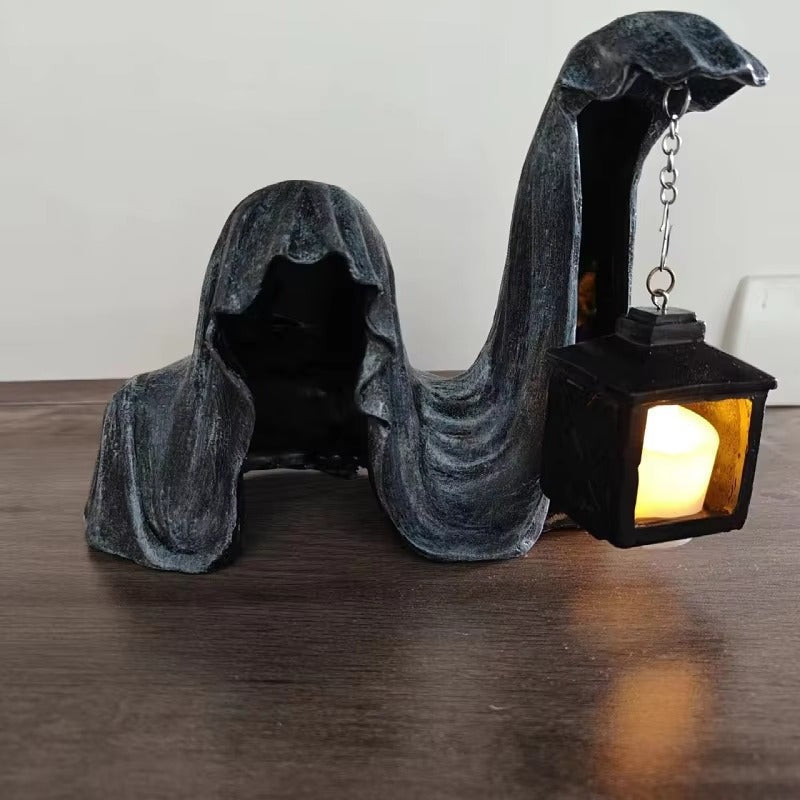 Figure de Fantôme avec Lanterne - Décoration d'Halloween Lumineuse Grise