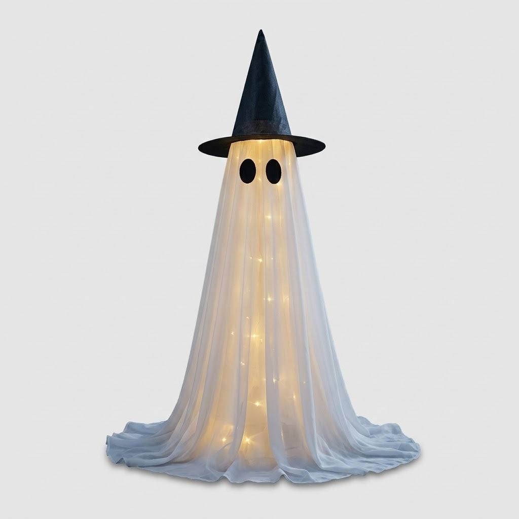 Fantôme Lumineux avec Chapeau de Sorcière - Décoration d'Halloween LED