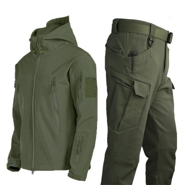Kleding en accessoires > Kleding > Kledingsets : Ensemble Outdoor Homme - Veste d'Hiver Matelassée avec Capuche et Pantalon Cargo dans Ensemble (Veste + Pantalon) Vert de Roselva