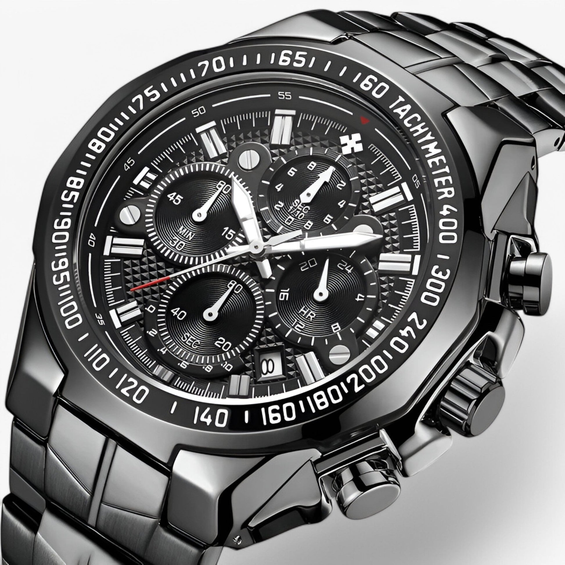 Montre de sport de luxe pour homme en acier noir, élégant chronographe étanche