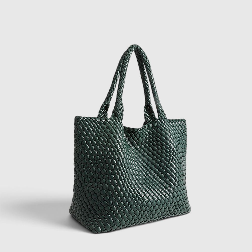 Tote Bag : Sac Cabas Tissé – Sac à Main de Luxe au Design Spacieux dans Vert Forêt de Marche Lino