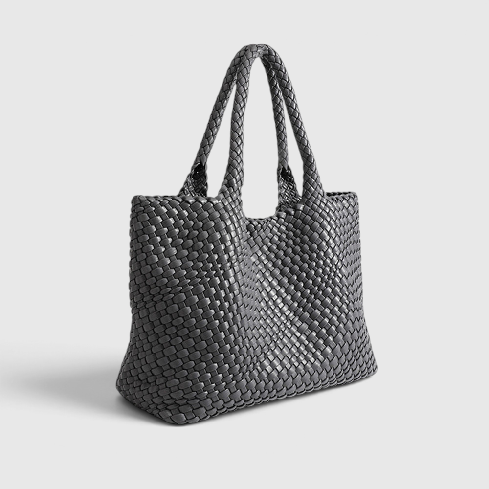 Tote Bag : Sac Cabas Tissé – Sac à Main de Luxe au Design Spacieux dans Gris Foncé de Marche Lino