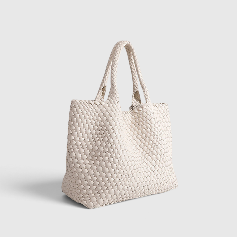 Tote Bag : Sac Cabas Tissé – Sac à Main de Luxe au Design Spacieux dans Blanc Cassé de Marche Lino