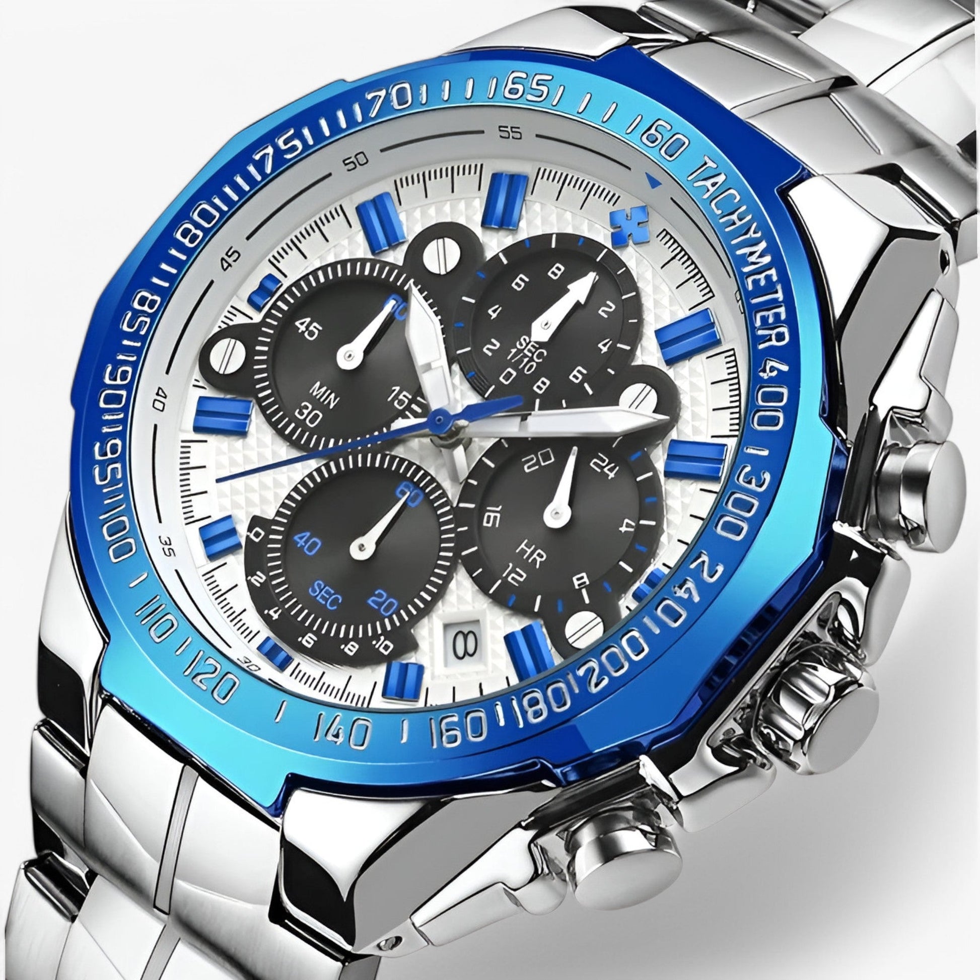 Montre de sport de luxe pour homme en acier noir, élégant chronographe étanche
