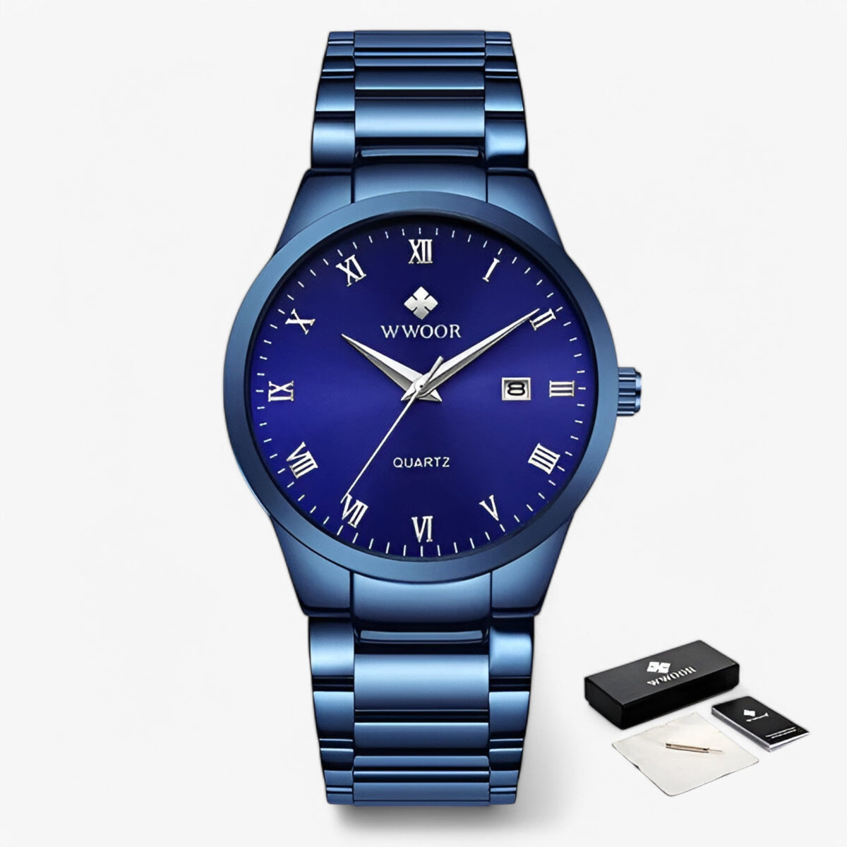 Watches : Montre Acier Quartz Homme Élégant dans Bleu argenté avec boîte de Marche Lino